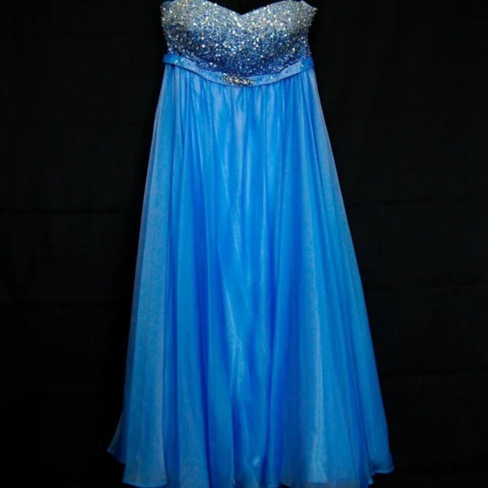 Stunning Blue Sequin & Tulle Prom Gown/Evening Dress